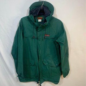 WETSKINS dry dock raincoat. Hooded with brim. Green/navy. Size small (me…